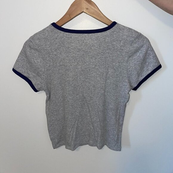 ❤️3/30$ Aerie Women Grey Ribbed with Navy Blue Lining T-shirt Size Medium - Picture 3 of 3